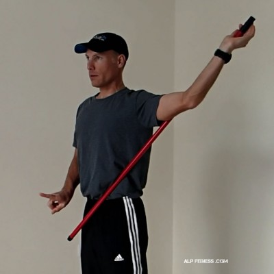 Broom stretch (push forward with lower hand)